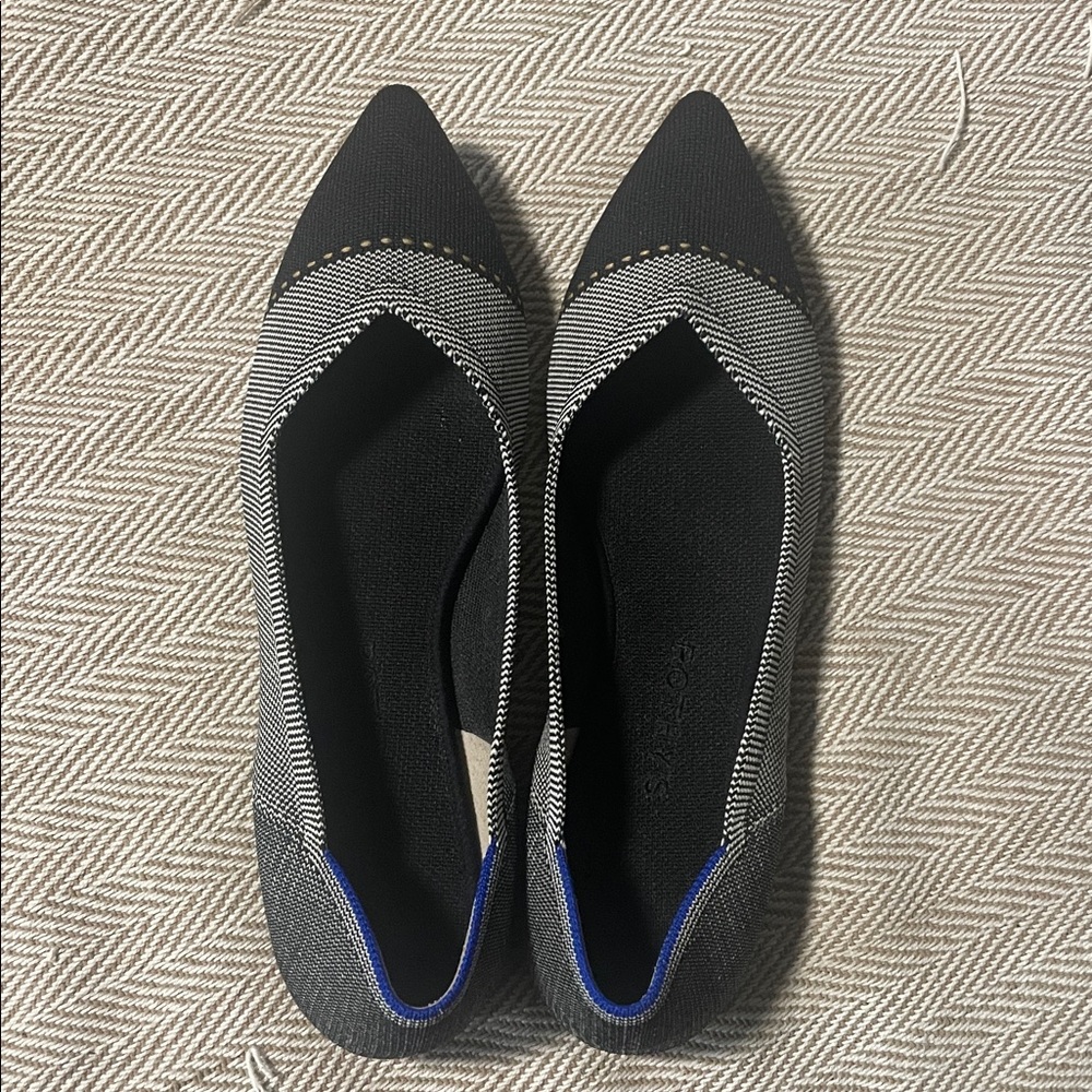 Rothy's Black and Gray Flats with Blue Accent
